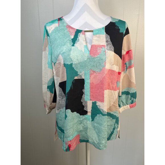 Jennifer Lopez Womens Abstract Print Polyester Blouse With 3/4 Sleeves Large Mul - Picture 1 of 6